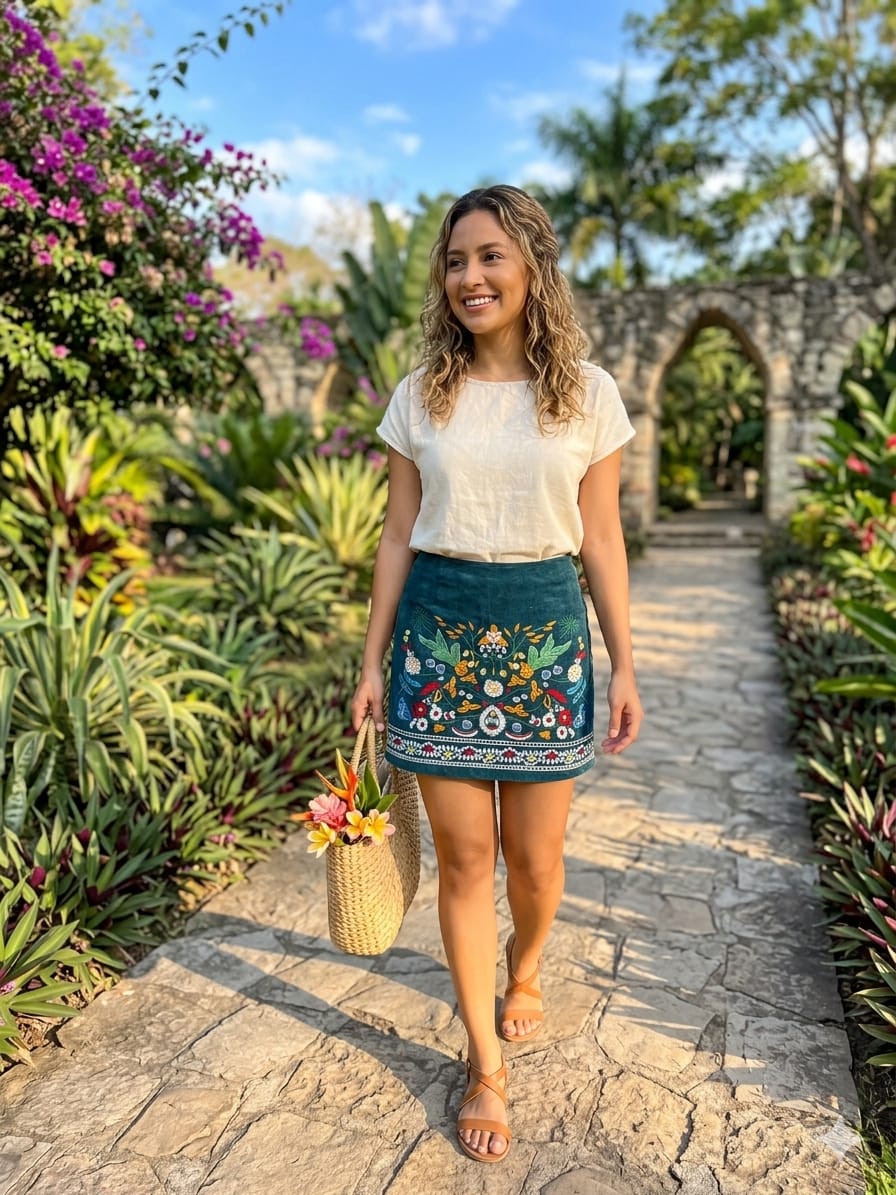 Falda SIMPLEE Verde/flreado